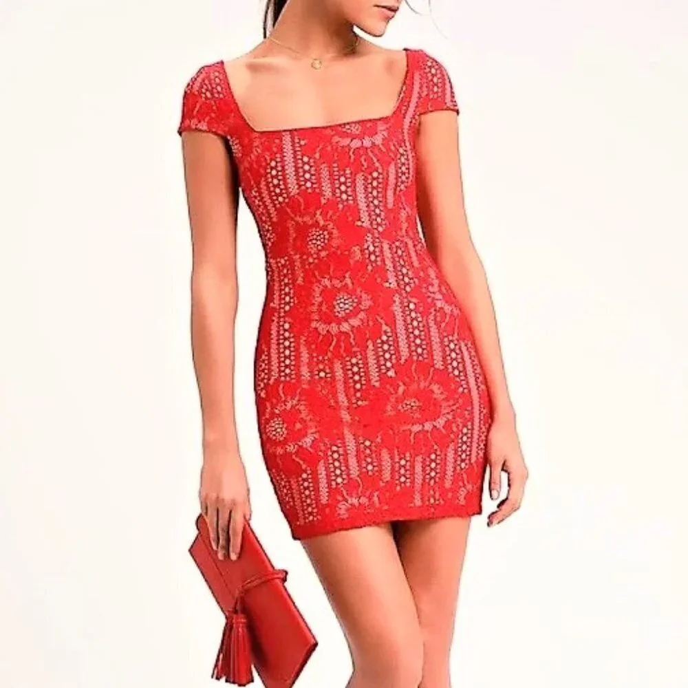 LULU'S LILIAN RED LACE MINI DRESS NWT SIZE LARGE - Picture 14 of 14